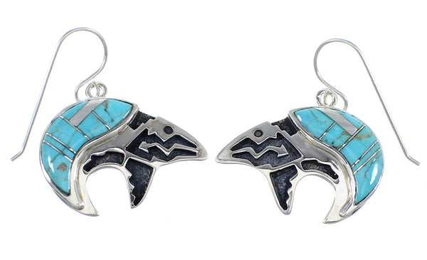 Authentic Sterling Silver Turquoise Bear Arrow Southwest Hook Dangle Earrings VX55838