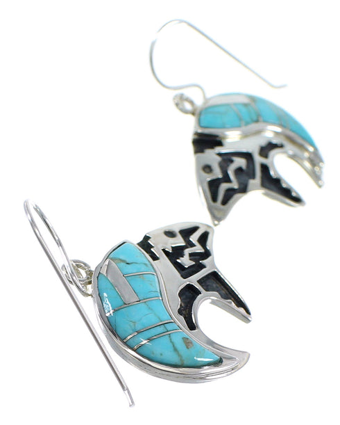 Authentic Sterling Silver Turquoise Bear Arrow Southwest Hook Dangle Earrings VX55838