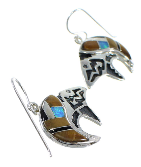 Silver Multicolor Bear Arrow Hook Dangle Earrings VX55934