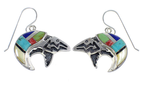 Sterling Silver Multicolor Bear Arrow Hook Dangle Earrings VX55937