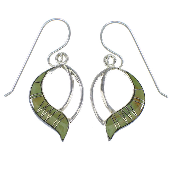 Genuine Sterling Silver And Turquoise Inlay Southwestern Hook Dangle Earrings VX56139