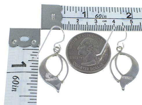 Genuine Sterling Silver And Turquoise Inlay Southwestern Hook Dangle Earrings VX56139