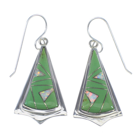 Southwest Genuine Sterling Silver Turquoise And Opal Hook Dangle Earrings VX56165