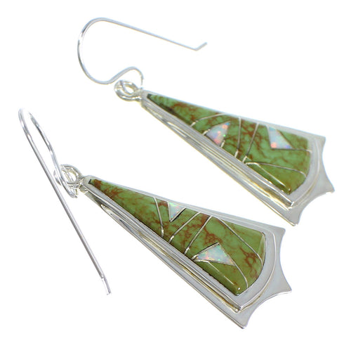 Authentic Sterling Silver Turquoise And Opal Southwest Hook Dangle Earrings VX56172