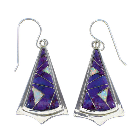 Magenta Turquoise And Opal Sterling Silver Hook Dangle Earrings VX56705