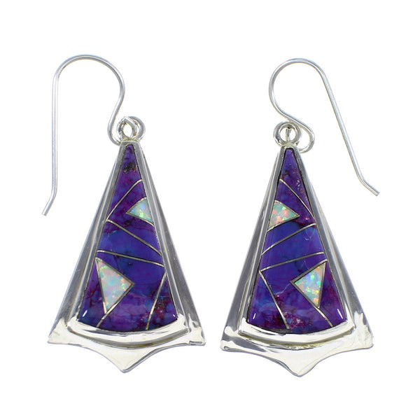 Magenta Turquoise And Opal Sterling Silver Hook Dangle Earrings VX56705