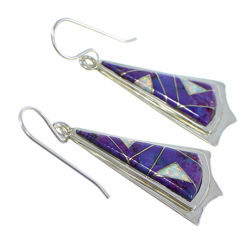 Magenta Turquoise And Opal Sterling Silver Hook Dangle Earrings VX56705