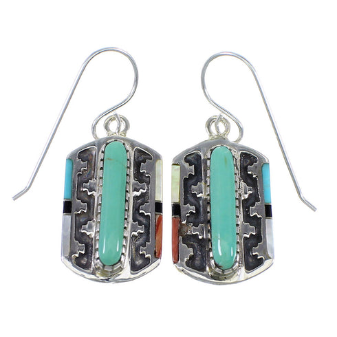 Authentic Sterling Silver And Multicolor Inlay Hook Dangle Earrings VX57339