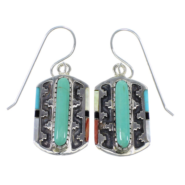 Authentic Sterling Silver And Multicolor Inlay Hook Dangle Earrings VX57339