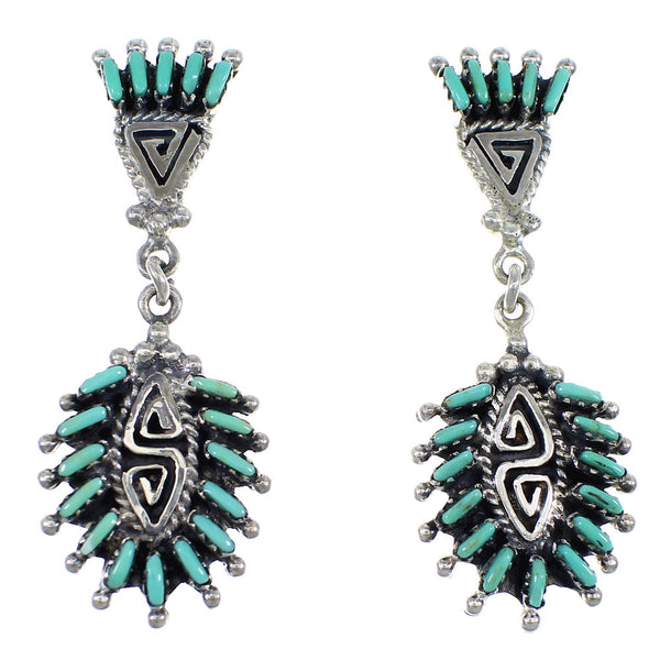 Sterling Silver Turquoise Water Wave Needlepoint Post Dangle Earrings RX55962