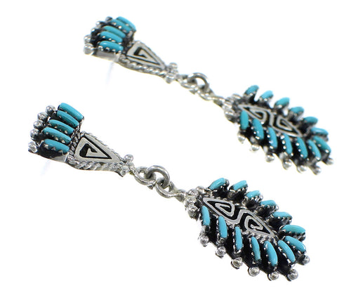 Turquoise Needlepoint Sterling Silver Water Wave Post Dangle Earrings RX55968