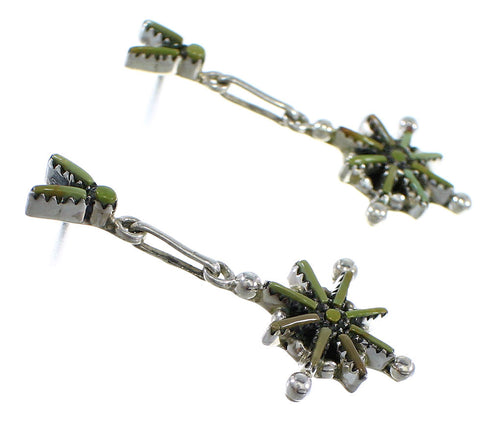 Turquoise Needlepoint Silver Post Dangle Earrings RX55972