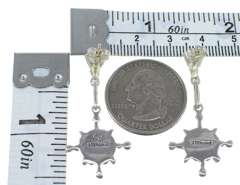 Turquoise Needlepoint Silver Post Dangle Earrings RX55972