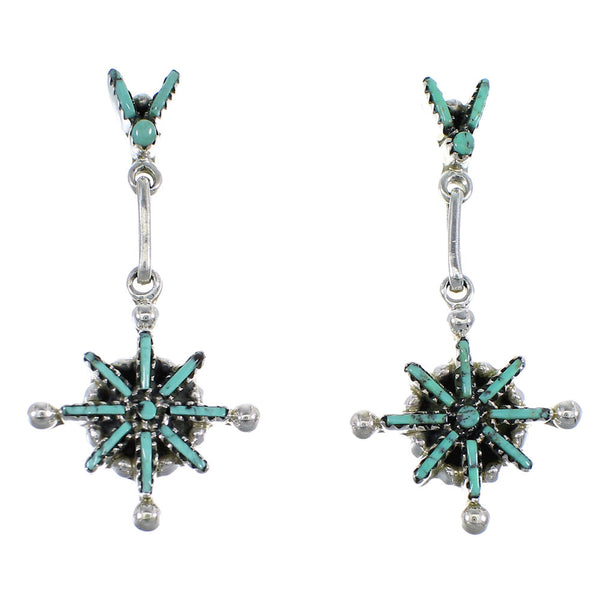 Sterling Silver Southwest Turquoise Needlepoint Post Dangle Earrings RX55974