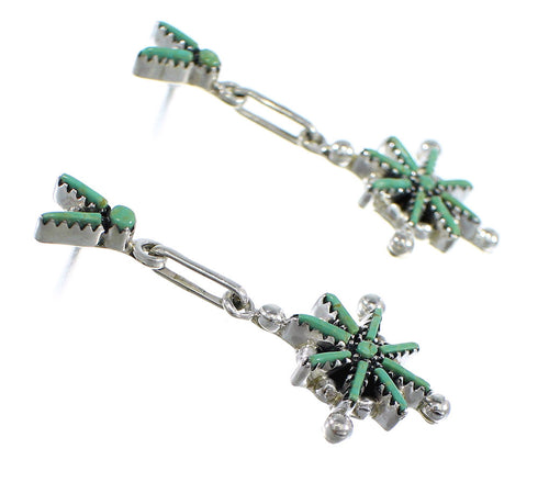 Turquoise Needlepoint And Sterling Silver Southwest Post Dangle Earrings RX55979
