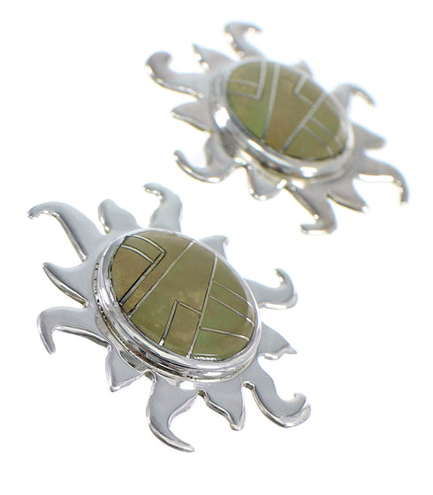 Turquoise Inlay And Sterling Silver Sun Post Earrings VX55961