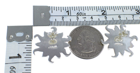 Genuine Sterling Silver And Turquoise Inlay Sun Post Earrings VX55965