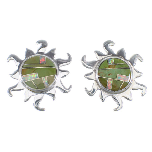 Turquoise And Opal Inlay Sterling Silver Sun Post Earrings VX56029