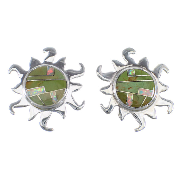 Turquoise And Opal Inlay Sterling Silver Sun Post Earrings VX56029