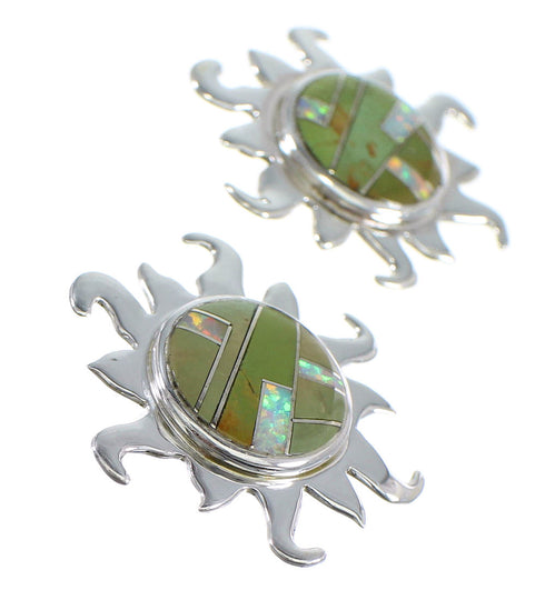 Turquoise And Opal Inlay Sterling Silver Sun Post Earrings VX56029