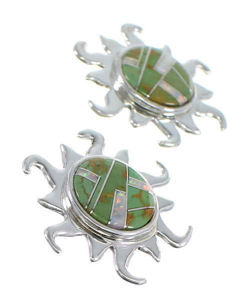 Turquoise And Opal Inlay Authentic Sterling Silver Sun Post Earrings VX56034