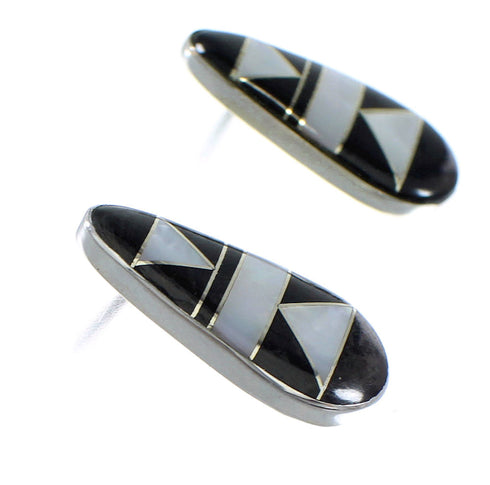 Jet And Mother Of Pearl Authentic Sterling Silver Post Earrings VX56075