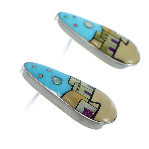 Multicolor Sterling Silver Native American Pueblo Design Post Earrings VX56098