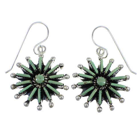 Genuine Sterling Silver Turquoise Needlepoint Hook Dangle Earrings RX56355