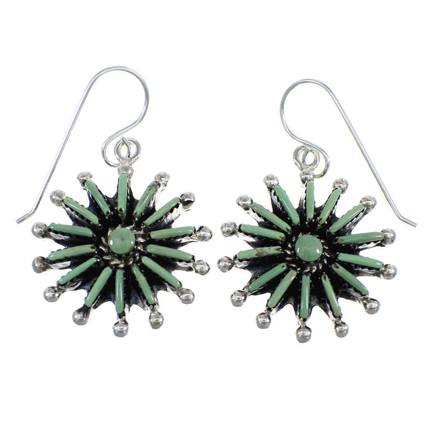 Genuine Sterling Silver Turquoise Needlepoint Hook Dangle Earrings RX56355