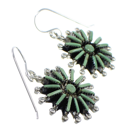 Genuine Sterling Silver Turquoise Needlepoint Hook Dangle Earrings RX56355