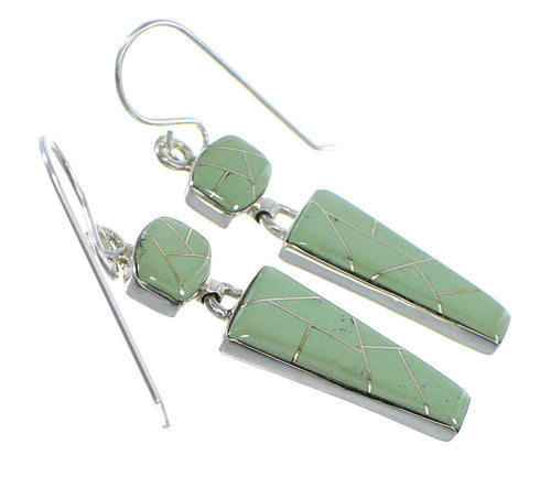 Southwest Silver Turquoise Inlay Hook Dangle Earrings RX56653