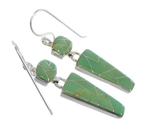 Turquoise Inlay Sterling Silver Hook Dangle Earrings RX56659
