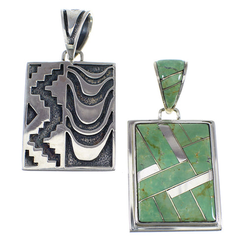Southwestern Genuine Sterling Silver And Turquoise Reversible Pendant WX58702
