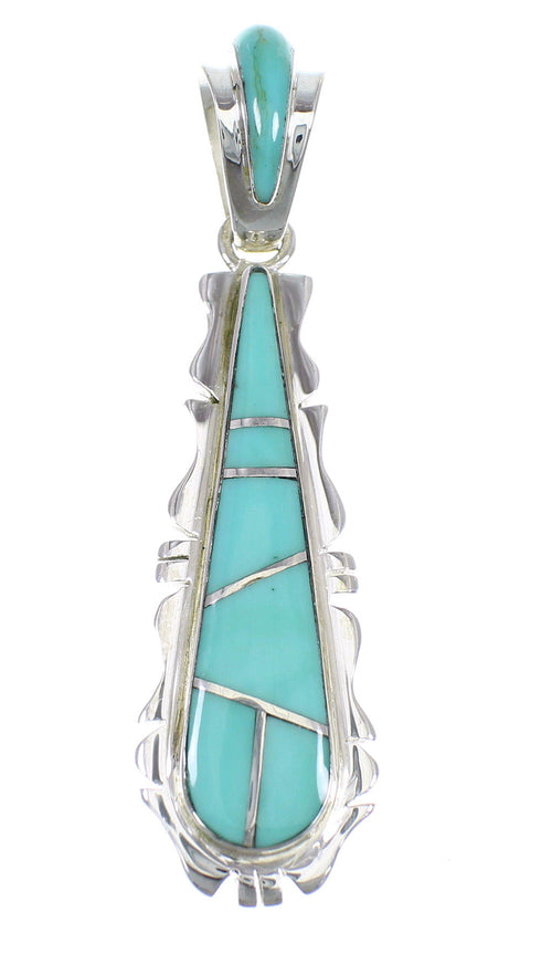 Turquoise Inlay Southwestern Sterling Silver Pendant EX56459