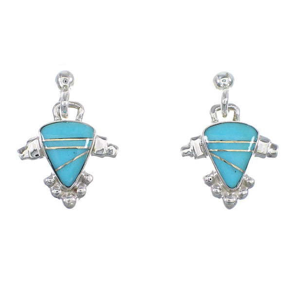 Turquoise And Sterling Silver Post Dangle Earrings RX56510