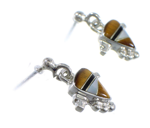 Southwest Multicolor Inlay Sterling Silver Post Dangle Earrings RX56565