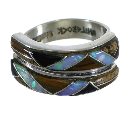 WhiteRock Rocky Trails Multicolor Sterling Silver Ring Size 5-3/4 EX56986