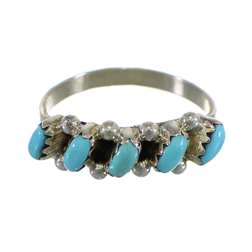 Turquoise Needlepoint Zuni Genuine Sterling Silver Ring Size 6 AX99503