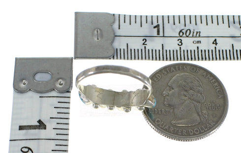 Turquoise Needlepoint Zuni Genuine Sterling Silver Ring Size 6 AX99503