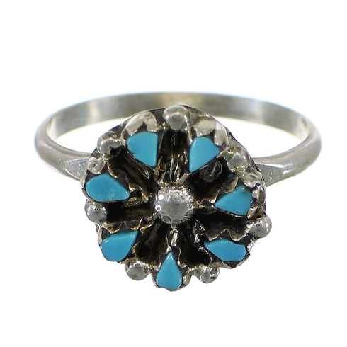 Turquoise Zuni Indian Flower Sterling Silver Ring Size 6 EX56875