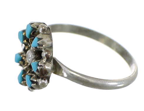 Turquoise Zuni Indian Flower Sterling Silver Ring Size 6 EX56875