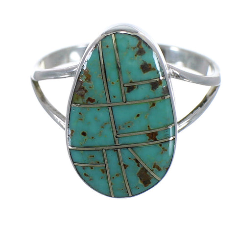 Southwestern Turquoise Inlay Sterling Silver Ring Size 8-3/4 WX58709