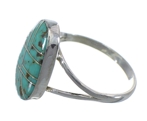Southwestern Turquoise Inlay Sterling Silver Ring Size 8-3/4 WX58709