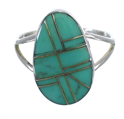 Silver Southwest Turquoise Inlay Ring Size 7-3/4 WX58751