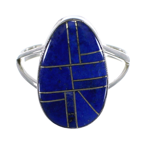 Southwest Lapis Inlay Genuine Sterling Silver Ring Size 5-3/4 RX57809