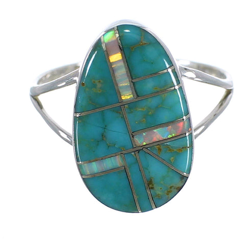 Authentic Sterling Silver Turquoise Opal Inlay Ring Size 7-1/4 RX57547