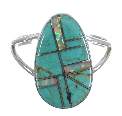 Southwest Silver Turquoise And Opal Inlay Ring Size 8-1/4 RX57567