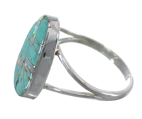 Southwest Sterling Silver Turquoise And Opal Ring Size 6-1/4 RX57558