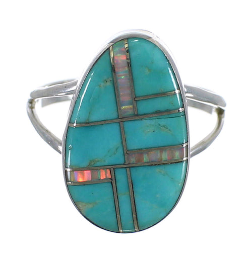 Turquoise Opal Inlay Authentic Sterling Silver Ring Size 5-3/4 RX57569
