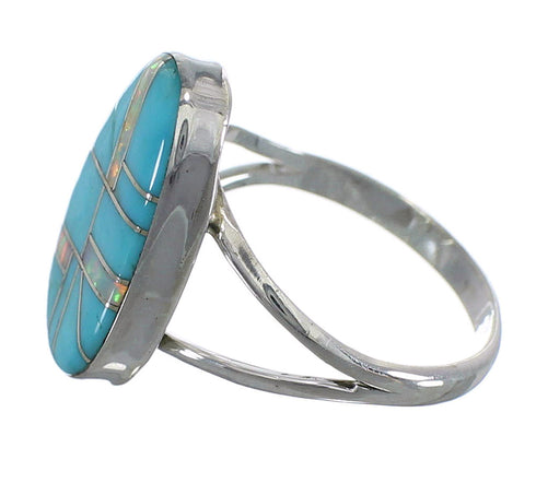 Southwestern Turquoise Opal Inlay Sterling Silver Ring Size 5-3/4 RX57588
